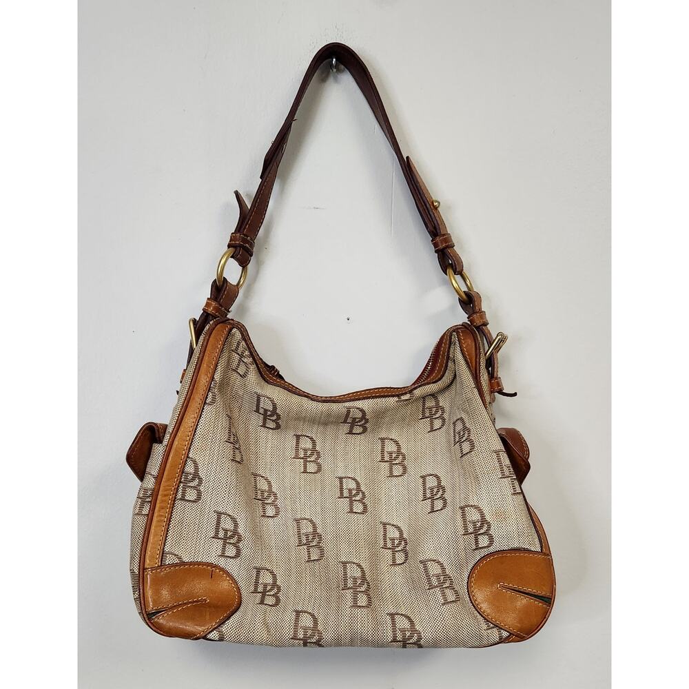 Dooney & Bourke Womens Cloth Trimmed in Leather hobo Handbag - Picture 2 of 11